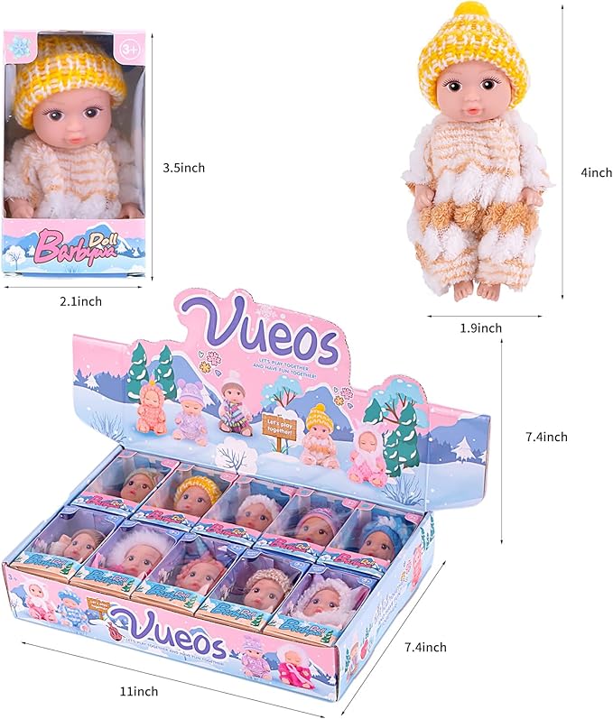 Vueos 10pcs Set 4 Inch Reborn Baby Dolls - Open Eyes Realistic Baby Doll Toys for Kids, Mini Dolls Collection for 3+ Year Old Girls Boys