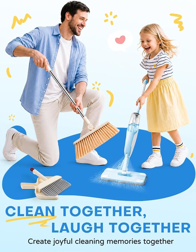 Kids Cleaning Toy Set,Blue Spray Mop Montessori Toys-Kids Cleaning Toy Set,Mini Spray Mop Montessori Toys Spray Mop & Kids Broom Dustpan Set Cleaning Toys Gift for Toddlers Girls Boys Age 3+