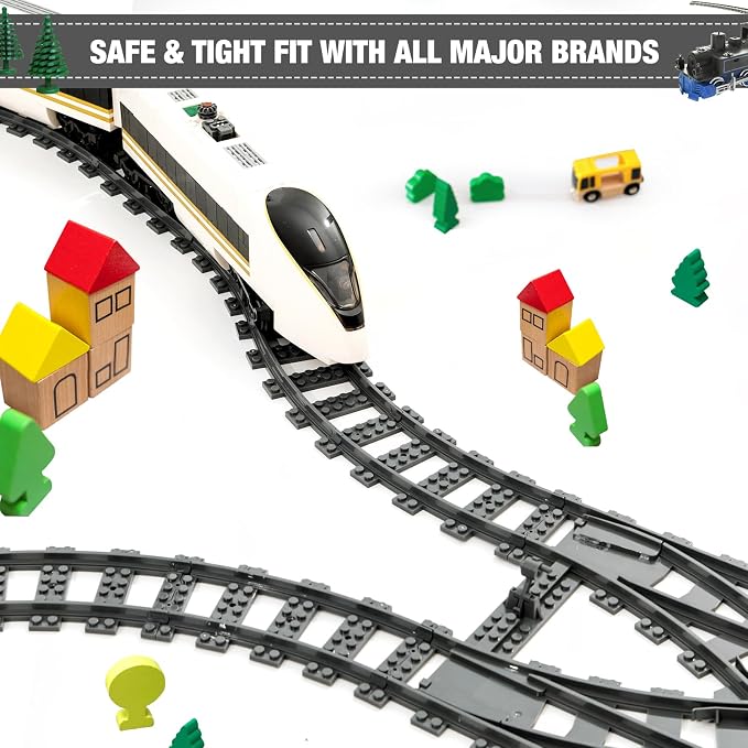 MANNIDOO Classic City Train Tracks, 54 Pieces Railroad Track with 32 Curved, 20 Straight and 2 Switch Train Tracks, Train Expansion Accessories Compatible with All Major Train Tracks