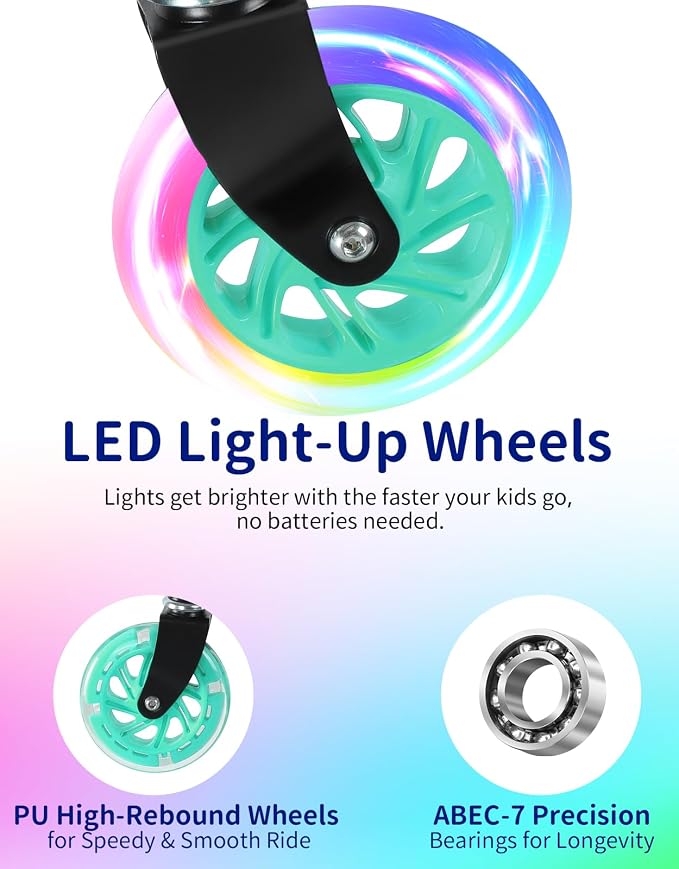 BELEEV V1 Scooters for Kids, 2 Wheel Folding Kick Scooter for Girls Boys, 3 Adjustable Height, Light Up Wheels, Lightweight Scooter with Sturdy Frame, Kickstand for Children 3 to 12 Years Old