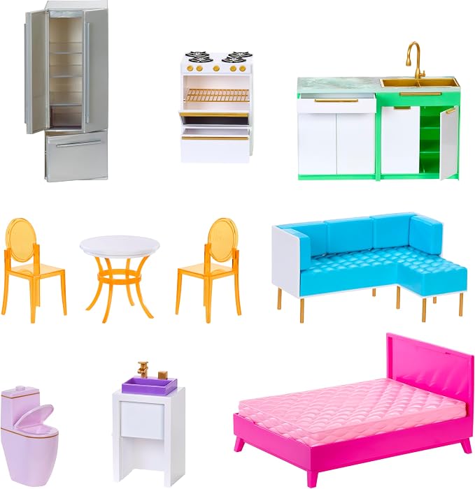 Rainbow High Color & Play 3-Story Doll House, Design All Walls & Floors with Washable Markers, Wood Playset Includes Toy Furniture and Accessories, Gift for Kids 4+