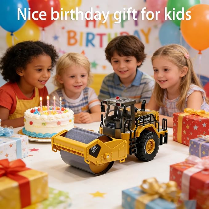 Construction Trucks Toy 1:40 Semi-Alloy Simulation Model Lights & Sounds Educational Engineering Vehicle for Kids Road Roller