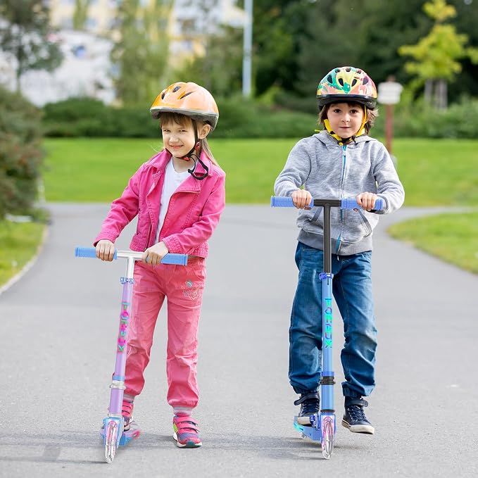 TONBUX Scooters for Kids 5-12, 2 Wheel Scooters with Cool Light Up Stem, Wheels, and Deck, 3 Level Adjustable Height Kick Scooter, Foldable and Lightweight Scooter for Kids 8-12