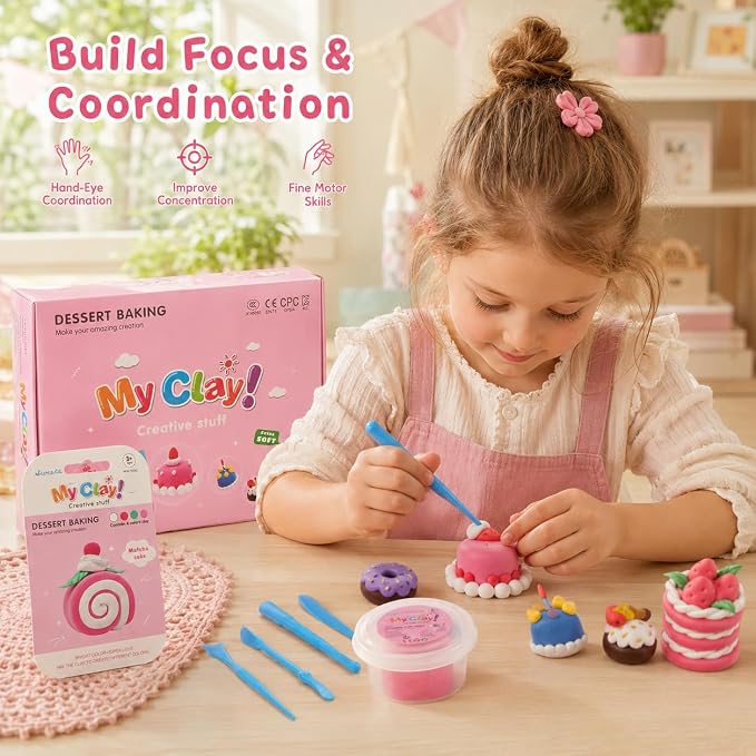 Air Dry Clay Kit for Kids, 12 Dessert Baking Modeling Clay for Kids, DIY Model Magic Clay with Tools and Tutorials, Soft&Non-Sticky, Safe&Non-Toxic Magic Clays,Creatible Art Crafts Toys Gifts