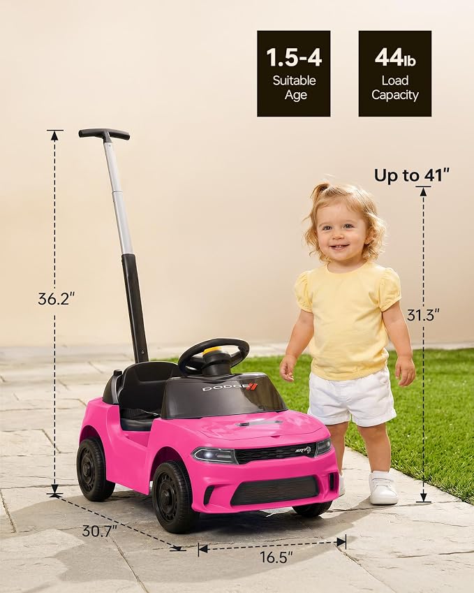 Licensed Dodge Ride on Push Car for Toddlers 1-3 Years with Handle & Music