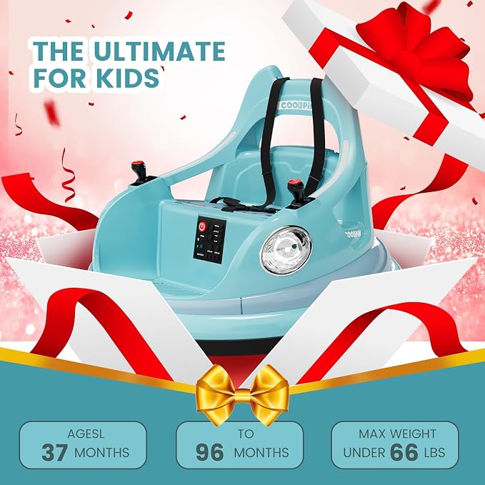 Bumper Car for Kids, 12V Ride on Bumper Car for Toddler with Remote Control, 2-Speed, 2 Driving Modes, 360°Spin, Anti-Collision Padding, Lights, Music, Electric Bumping Car for Children 1.5-6, Blue