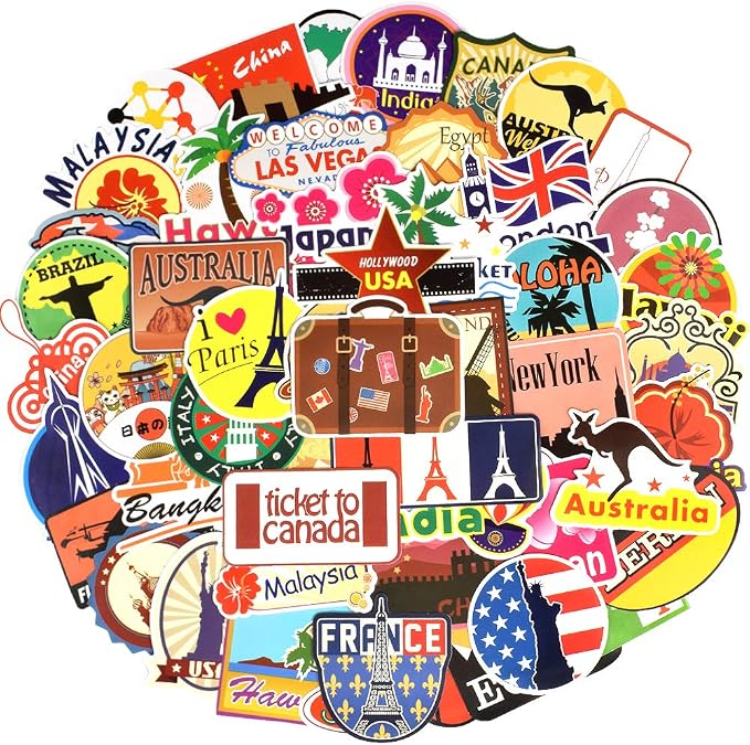 QTL Luggage Stickers for Travel, Waterproof Vinyl Stickers for Easy Luggage Identification, Suitcase and Travel Gear, 100PCS