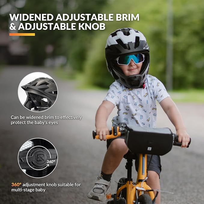 ROCKBROS Kids Full Face Helmet Kids Bike Helmets Lightweight Toddler Mountain Bike Helmet Detachable for MTB BMX Skating Cycling Scooter Safety Bicycle Helmets for Youth Child Boys Girls Ages 3-16