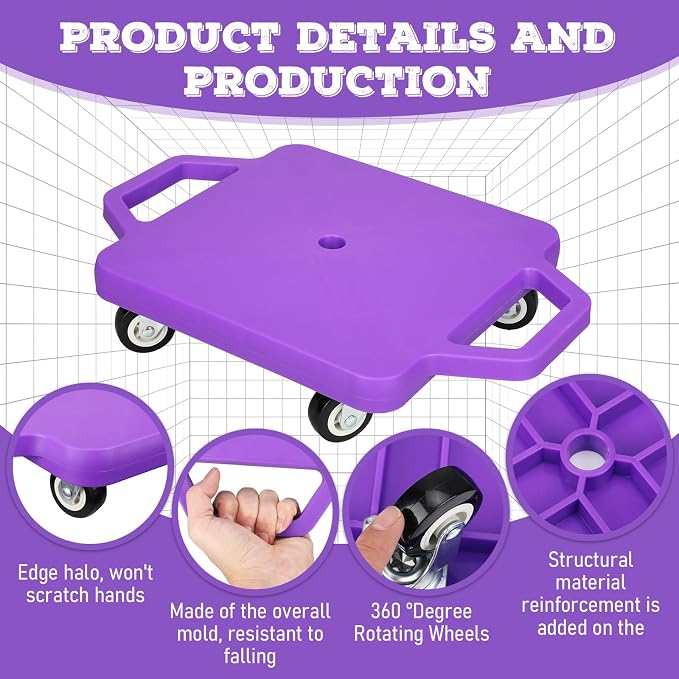 Jerify 6 Pcs Sports Scooter Board Bulk for Kids Gym Scooters Board with Handles Plastic Casters Sitting Flat for Children Gym Indoor Outdoor Activities Play Equipment(Square Handle Mixed Color)