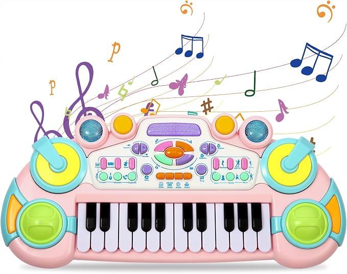 Toddler Piano Keyboard Toy for 1 2 3 4 Year Old Boys Girls, 24-Key Kids Piano Keyboard with Record & Playback, Tones, Rhythms & Drum Sounds, Baby Musical Toy Birthday