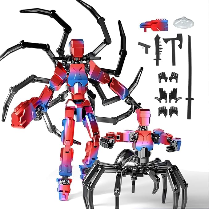 T-Spider13 Action Figure Set -Titan 13 Action Figure with Sucker Spider 13 Collectible 3D Printed Toys Highly Detailed Action Figures for Collectors and Fans （Assembly Required）- Red