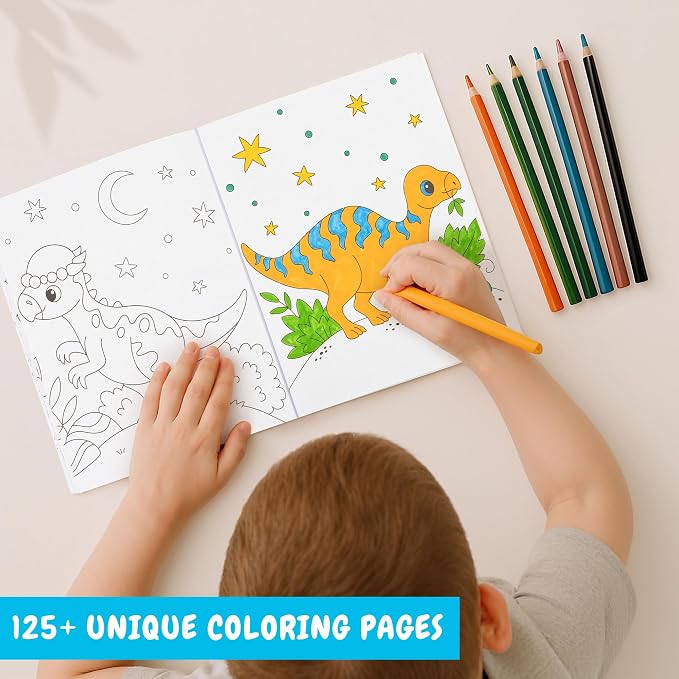 ZICOTO Fun Coloring Books for Kids Set of 3 - Exciting Dinosaur, Space & Trucks Coloring Book for Boys Ages 4-8 - Easy to Color Gift for Travel with Cute Themes for Your Creative Little Toddler 1-3