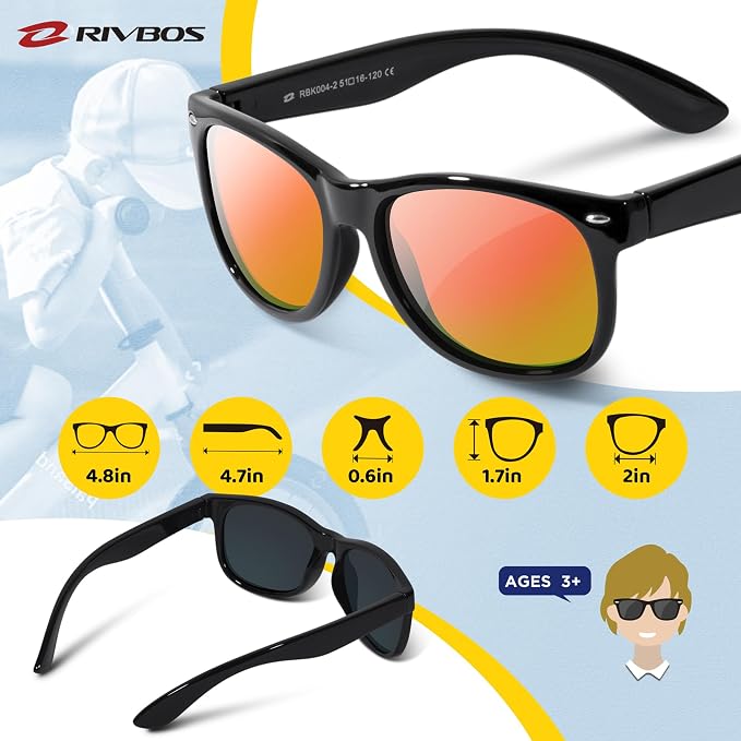 RIVBOS Kids Sunglasses Polarized UV Protection Flexible Rubber Glasses Shades with Strap for Boys Girls RBK004