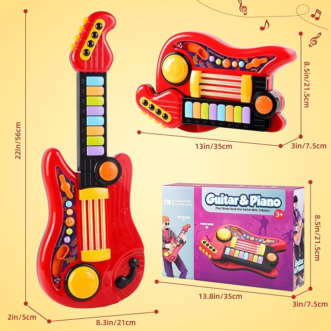 Kids Guitar-Piano 2-in-1 Musical Instrument, Toddler Guitar for 3-5 Year Old Boys Girls, Adjustable Educational Toy, for Birthdays.