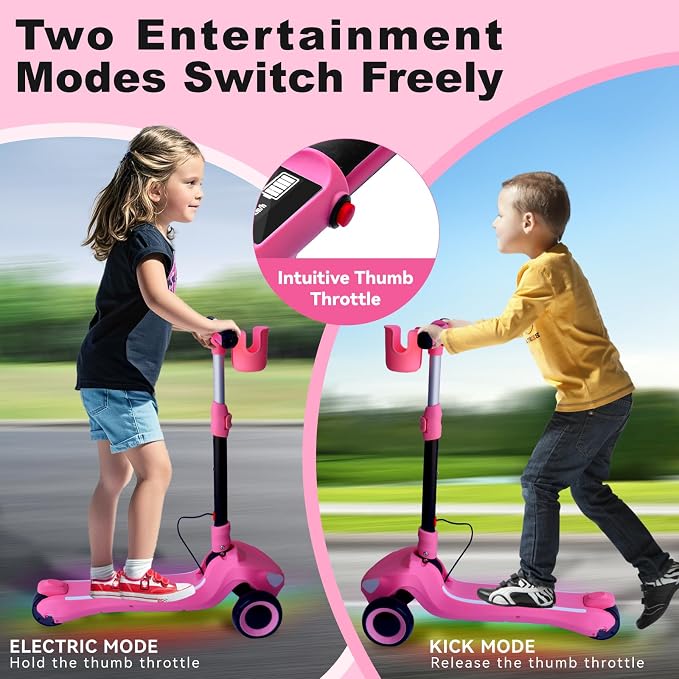 3 Wheel Electric Scooter for Kids Ages 3-10, w/Storage Basket, LCD Screen, Full Body Lights Up, Wide Deck, 5Mph Safe Speed, 90min Riding, Balance Foldable Kick Scooter for Boys & Girls