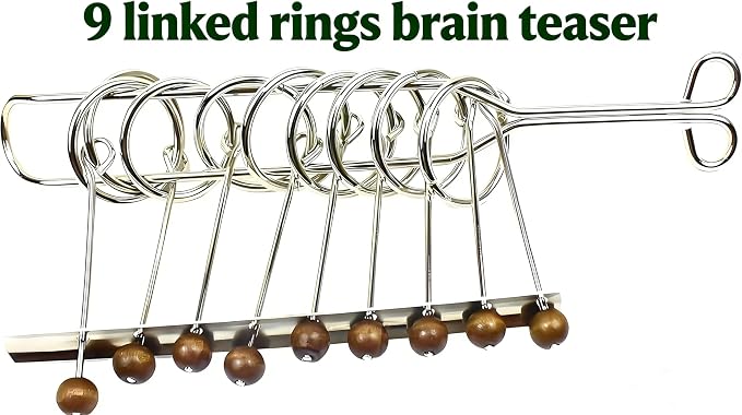 MAGIKON Traditional Brain Teaser, Classical Metal Chinese 9 Linked Rings Puzzle