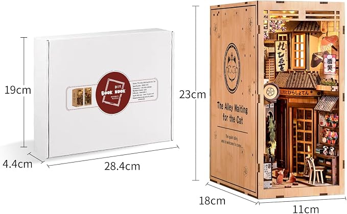Book Nook Kit,with LED Light,DIY 3D Wooden Dollhouse Puzzle,Bookshelf Decorative Gift(The Alley Waiting for the Cat)