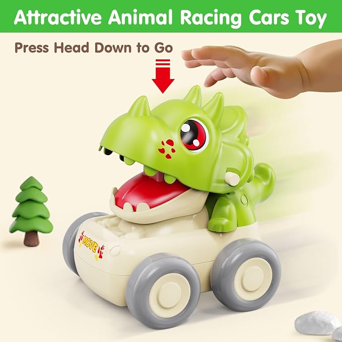 MOONTOY Baby Car Dinosaur Toys for 3 4 5 6 7 8 Year Old Boy Press and Go Cars for Toddlers 3+, Push Go Dino Cars Toddler Toys Baby Toys Easter Basket Stuffers 1st Birthday Gifts