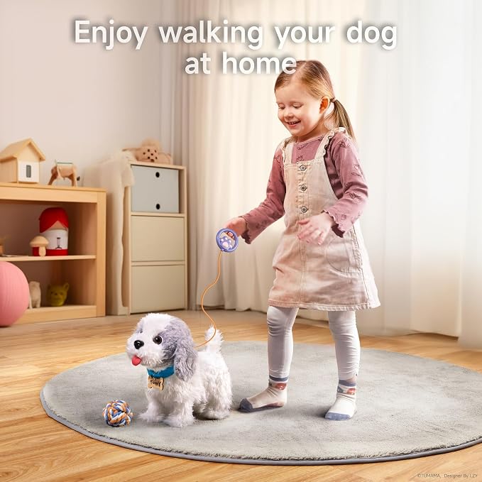 OR OR TU Walking Barking Toy Dog with Remote Control Leash, Plush Puppy Electronic Interactive Toys for Kids, Shake Tail,Pretend Dress Up Realistic Stuffed Animal Dog Age 3 4 5 6+ Years Old Best Gift