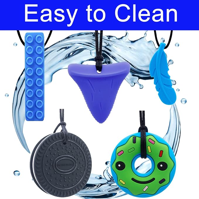 Chew Necklace by GNAWRISHING, 5 Pieces Sensory Chew Necklaces for Kids with Autism, ADHD, SPD, Chewing, Oral Motor