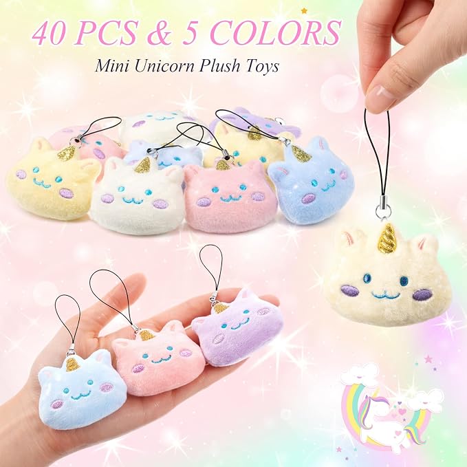 Libima 40 Pcs Mini Unicorn Keychain Small Unicorn Party Prizes Mini Animals Keychains Charm Set for Christmas Carnival Birthday Prizes Decoration for Clothes
