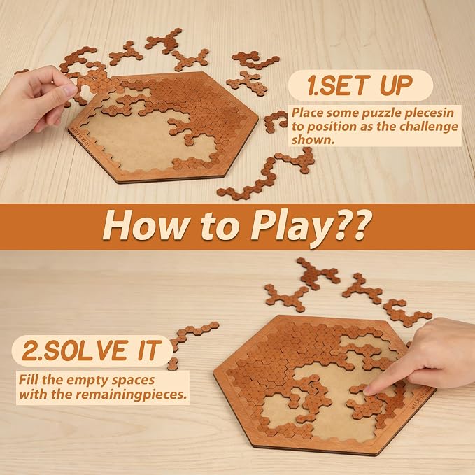 Fractal Tray Puzzle,Hilbert Curve Brain Teaser, Wooden Family Puzzle Game, Challenging Tangram-Style Learning & Entertainment