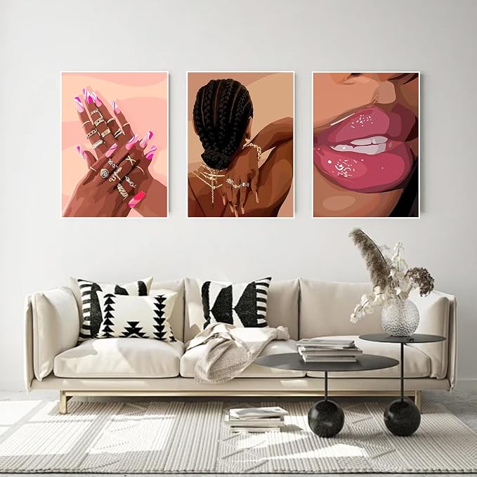Paint by Numbers for Adults and Kids Beginner, 3 Pack Black Girl Pink Painting by Number Kits On Canvas Number Artist Paint by Number Kit DIY Oil Acrylic Paints Home Wall Decor Gift 12X16 inch