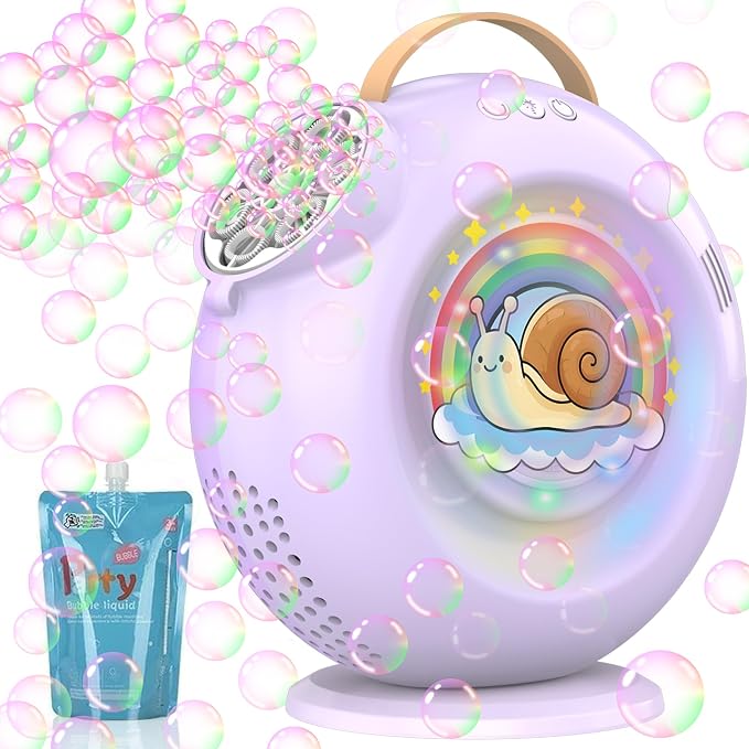 Rechargeable Bubble Machine - 15000+ Bubbles/min - 90°/360° Rotatable LED Blower for Kids Parties (Twilight Purple)