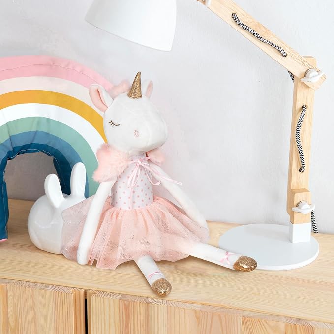 14" Unicorn Stuffed Animal, Soft Cute Plush Ballerina Toy for Girls Age 4-6, Baby Kid Teens, for Birthday Dance Recital Gifts