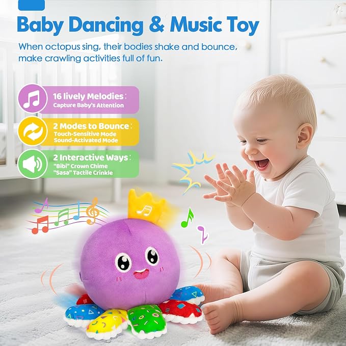 GMAOPHY Baby Toy for 6-12-18 Months – Interactive Crawling Octopus Plush Toy with Music & Sound, Dancing, Tummy Time Toy & Motor Skills Development, for 1 2 3 Year Old Boys & Girls, Birthday Gift