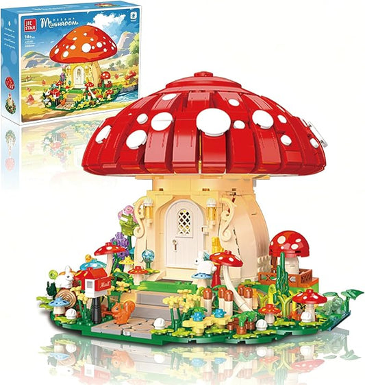 Dreamy Mushroom House Building Blocks Set with LED Light, Fairy Tale Forest House Building Kit with Cute Animals, Botanical Collection Display Model, Ideal Gift for Teens Adults(1296PCS)