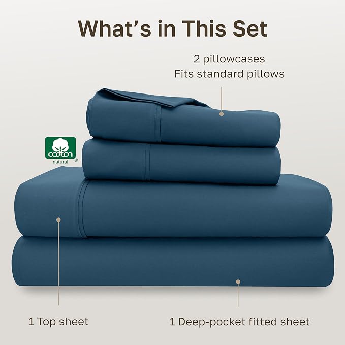 California Design Den Soft Full Size 100% Cotton Sheet Sets, 400 Thread Count Good Housekeeping Award Winner, Silky Sateen with Deep Pockets, Long Staple Cotton Full Bed Sheet Set - Peacock Blue