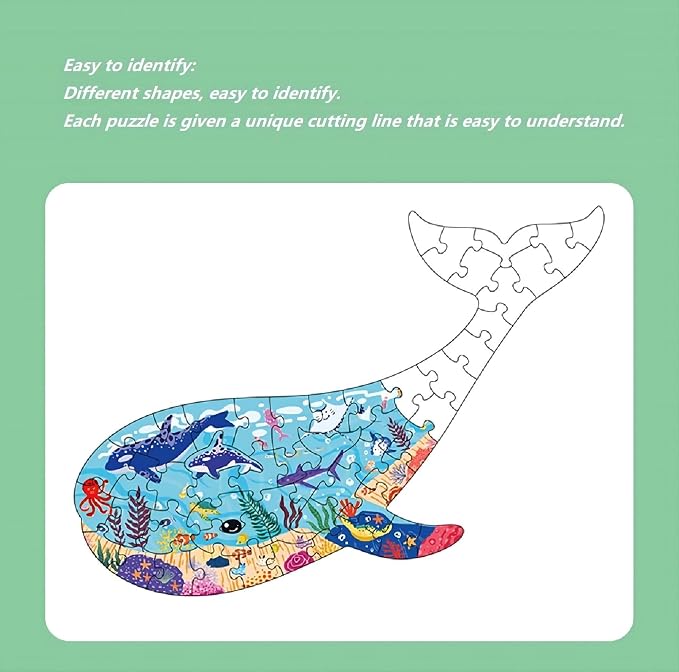 PINU Jigsaw Puzzles for Kids Ages 3-5, 6-8, 8-10, Children Colorful Fun Animal Shaped Puzzle Learning Educational Toys Gifts Games for Boys and Girls (Whale-50 PCS)