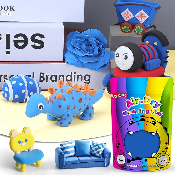 ifergoo Blue Air Dry Clay, DIY Creative Modeling Clay for Kids, Super Light Magic Foam Clay for Kids Age 3-12, Soft, No-Sticky & Non-Toxic, Molding Clay for School Art & Craft Project(Blue 100g/3.5oz)