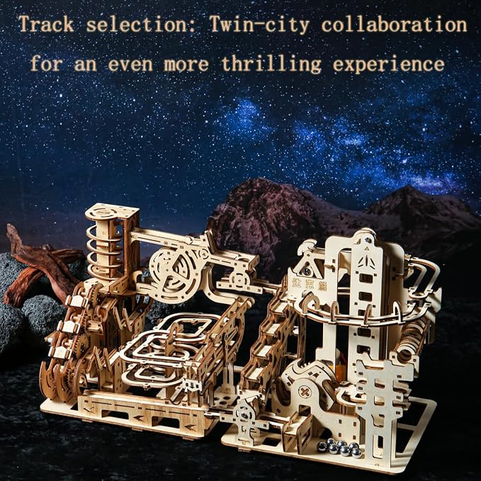 Adult 3D Wooden Marble Run Puzzle Kit, DIY Mechanical Model Construction Set, Educational STEM Puzzle Desktop Toy or Decorative Item for Teens Aged 14 and Up