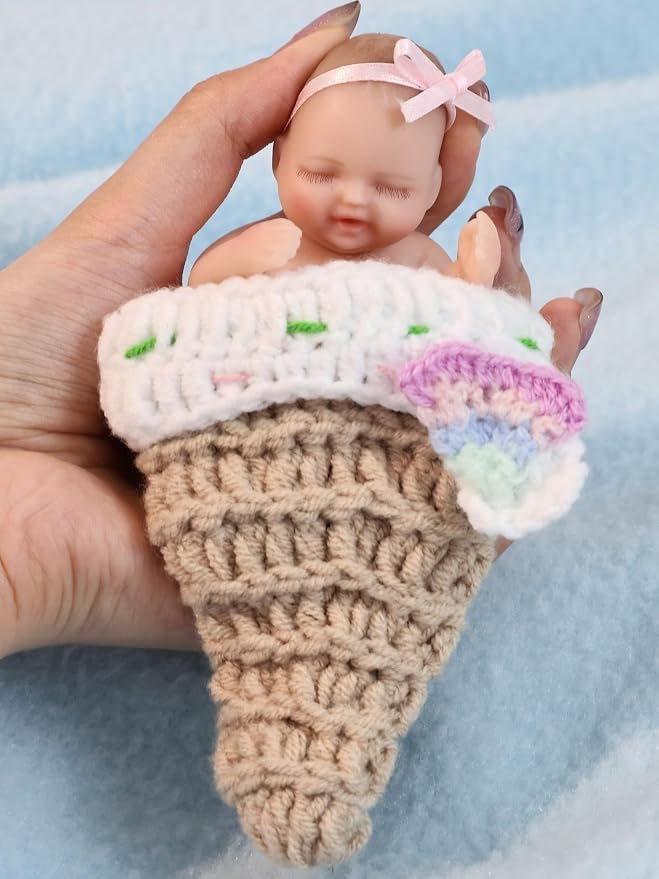 4inch Mini Platinum Silicone Reborn Baby Doll, Tiny Silicone Baby Dolls，Realistic Newborn Baby Dolls Full Body Stress Relief, Decoration, Gifts, Collectible