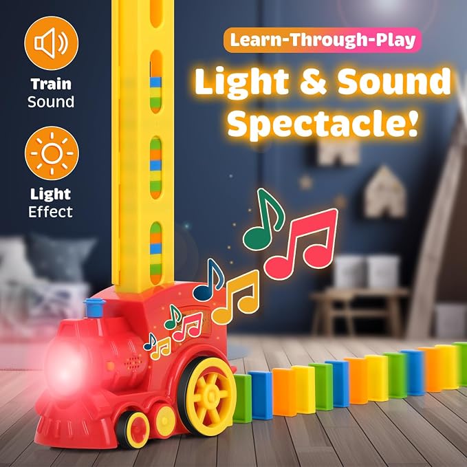 Atlasonix Domino Train | Domino Train for Kids | Dominos for Kids - Automatic Domino Laying Toy Set (300, 220,160 Blocks) with Colorful Dominos - Montessori STEM Toy