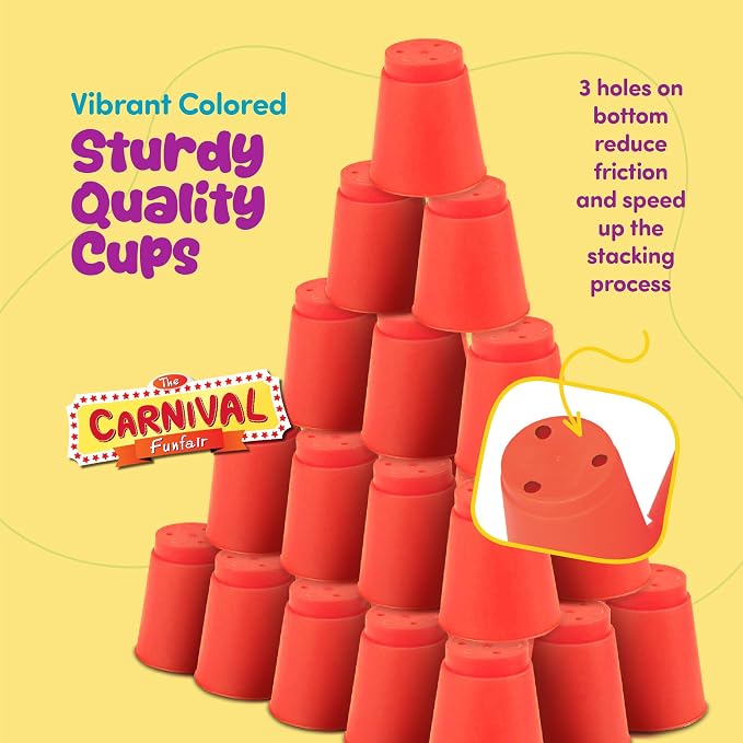 Gamie Stacking Cups Game for Kids - Set Includes 24 Cups, 18 Fun Challenging Cards, and Water Timer - Family Games for Kids and Adults, Indoor Recess Game for Classroom, Gifts for Boys and Girls