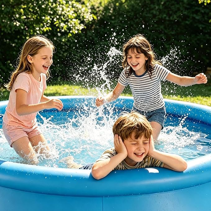 8FT x 30IN Inflatable Swimming Pool for Family - Large Round Blow Up Backyard Pool with Repair Patches & Accessories, Heavy-Duty Summer Water Party Favor