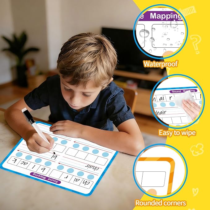 12 Pack Double Sided Syllable Dry Erase Board,12" x 9" Multiplication Flash Cards,Phonics Manipulatives Small White Board for Kids,Speech Therapy Material for Learning,Homeschool Essentials