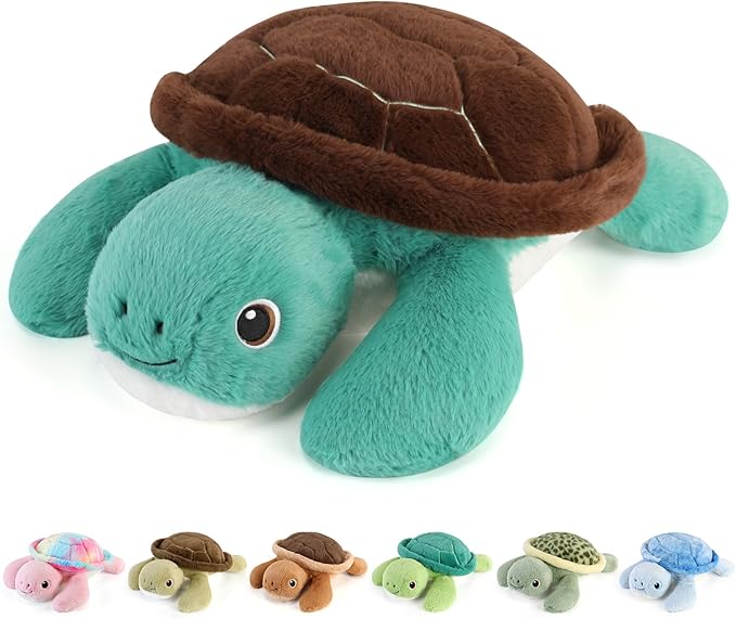 gnomantic Turtle Weighted Stuffed Animals - 22 Inch 4.5 Pounds Weighted Plushies Sea Turtle Stuffed Animal - Big Tortoise Plush - Cute Plush Toys Gifts for Kids & Adults (Brown&Green)