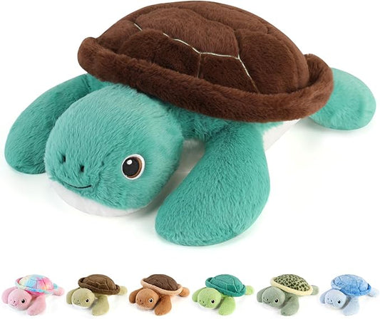 gnomantic Turtle Weighted Stuffed Animals - 22 Inch 4.5 Pounds Weighted Plushies Sea Turtle Stuffed Animal - Big Tortoise Plush - Cute Plush Toys Gifts for Kids & Adults (Brown&Green)