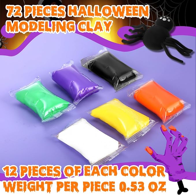 WinnerWhy 72 Pcs 38oz Air Dry Clay Modeling Magic Ultra Light Modeling Clay for Kids DIY for Sculpting Air Dry School Gift(Halloween Color)