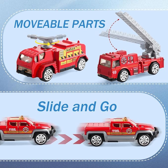 6 Pack Diecast Fire Truck Vehicle Toy - Mini Car Metal Model Toy Set - Kids Fire Engine Emergency Vehicles Set for Boys Girls - Gifts for 3 4 5 6 7 Year Olds