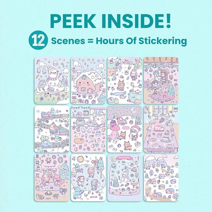Winter Wonderland 500+ Kids Sticker Book by Cupkin Fun Toddler Travel Activity Coloring and Sticker Book, Road Trip Essentials, 12 Coloring Pages 12 Side by Side Scenes for Ages 2–8 Years