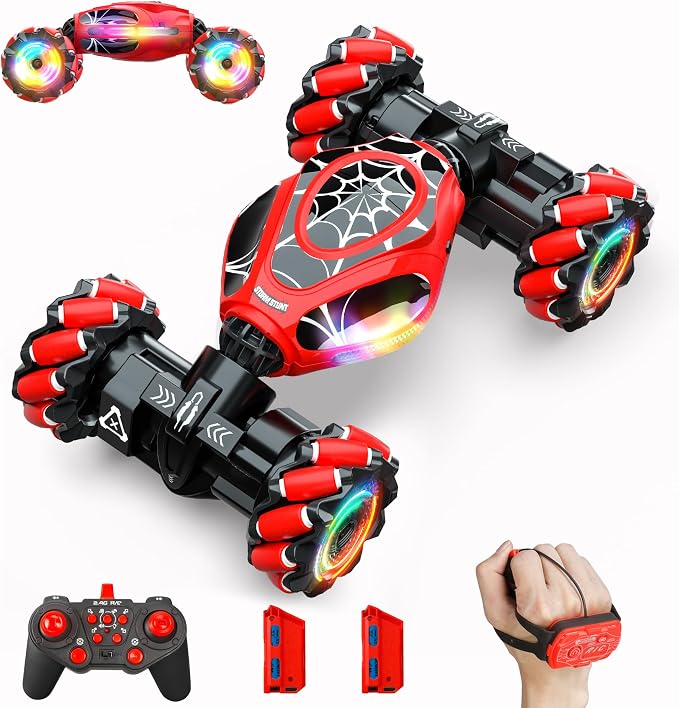 Gesture RC Car, 1:18 4WD Transform Off-Road Stunt Car with Gesture & Remote Control, 360° Flips Drift Vehicle with LED Lights Music, All Terrain Toy Cars Gifts for Boys Girls Age 6-12