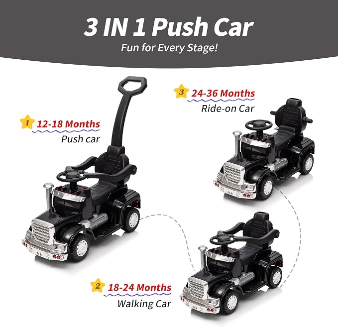 Outfunny 3-in-1 Ride on Push Car for Toddler 1-3 Years with Handle & Music