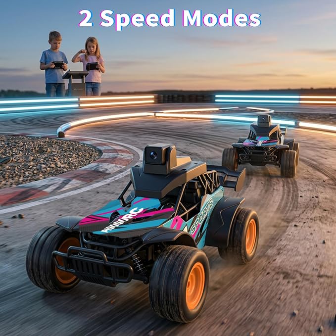 RC Car with Camera, 2.4GHz Remote Control Truck with 2.8”LCD Screen & 60° Adjustable Camera, Live Video, APP/Radio Dual Control, 2 Speeds, Rechargeable Off-Road RC Cars, Gift for Adults and Kids