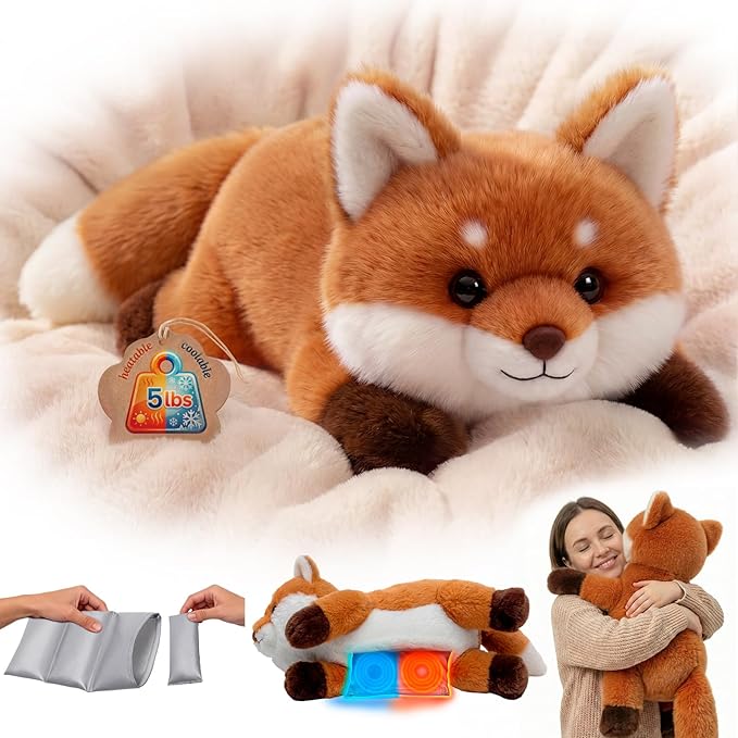 Mewaii Weighted Stuffed Animals for Adults & Kids, 2-5 lbs - 23" Heatable Coolable Fox Plush, Microwavable Adjustable Removable Inner Pad, Realistic Hug Comfort Gift (Red)