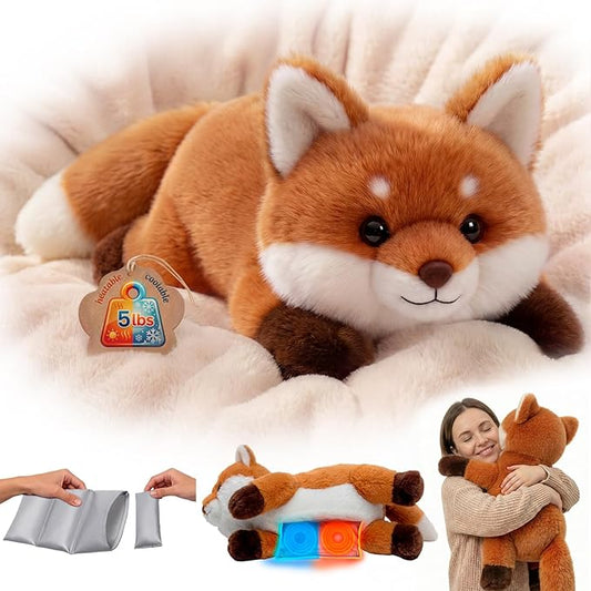 Mewaii Weighted Stuffed Animals for Adults & Kids, 2-5 lbs - 23" Heatable Coolable Fox Plush, Microwavable Adjustable Removable Inner Pad, Realistic Hug Comfort Gift (Red)